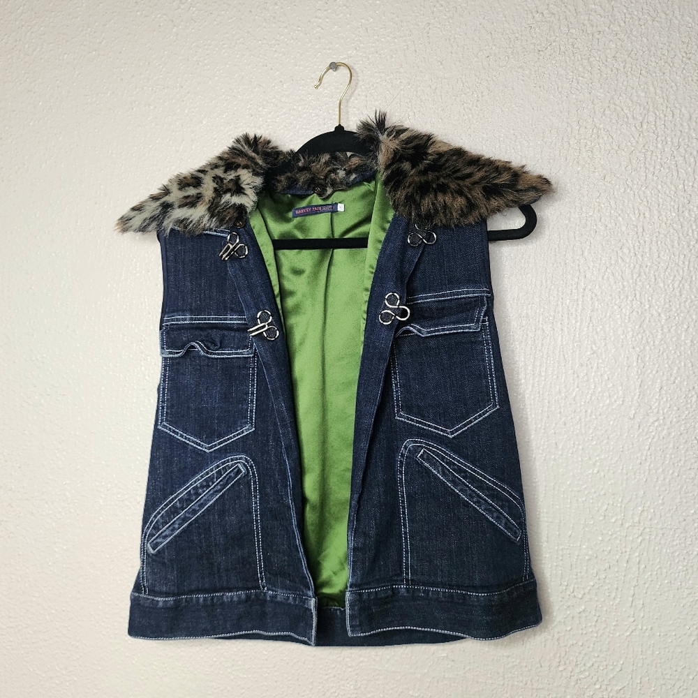 Harvey Faircloth Denim Vest with Faux Fur Collar size Medium
